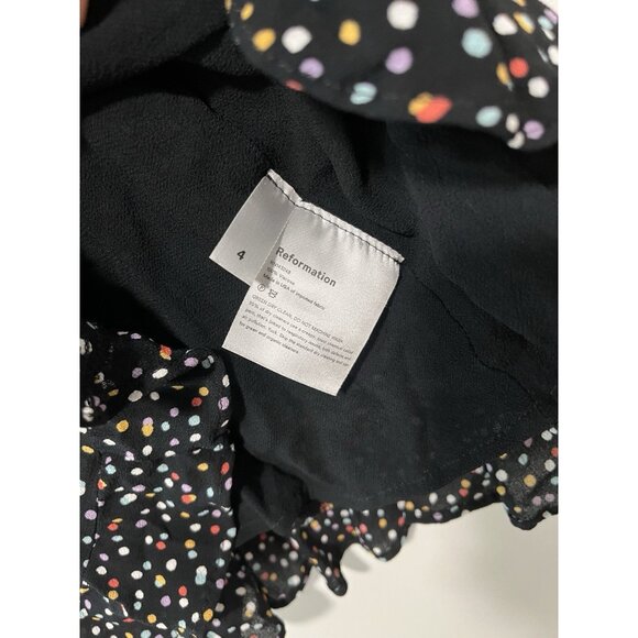 Reformation Elin Black Confetti Polka Dot Square Neck Bow Shoulder Mini Dress 4 - Picture 7 of 10
